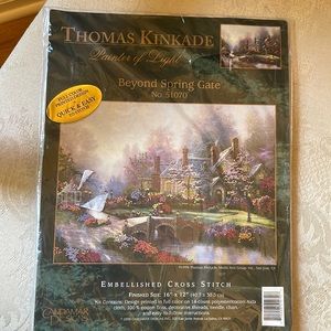 NEW Thomas Kinkade Beyond Spring Gate embellished cross stitch kit